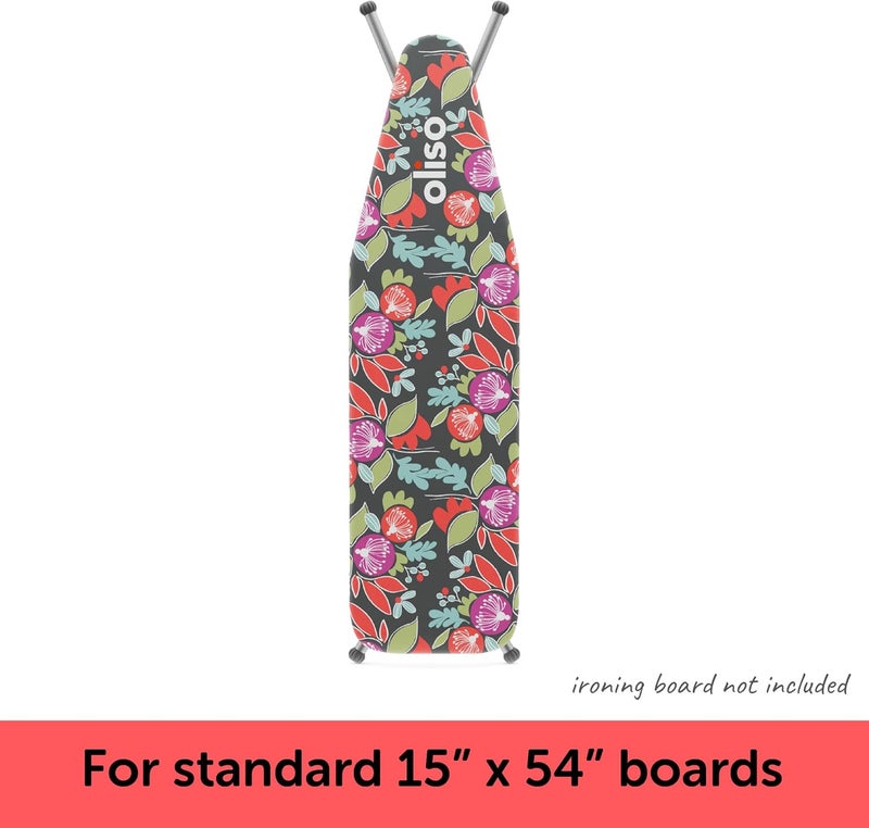 Oliso Ironing Board Cover – 100% Cotton with Professional Felt Pad, Fits Standard 54" x 15" Boards – Secure Fit with Wide Elastic Edge & Adjustable Straps – Floral - Image 3